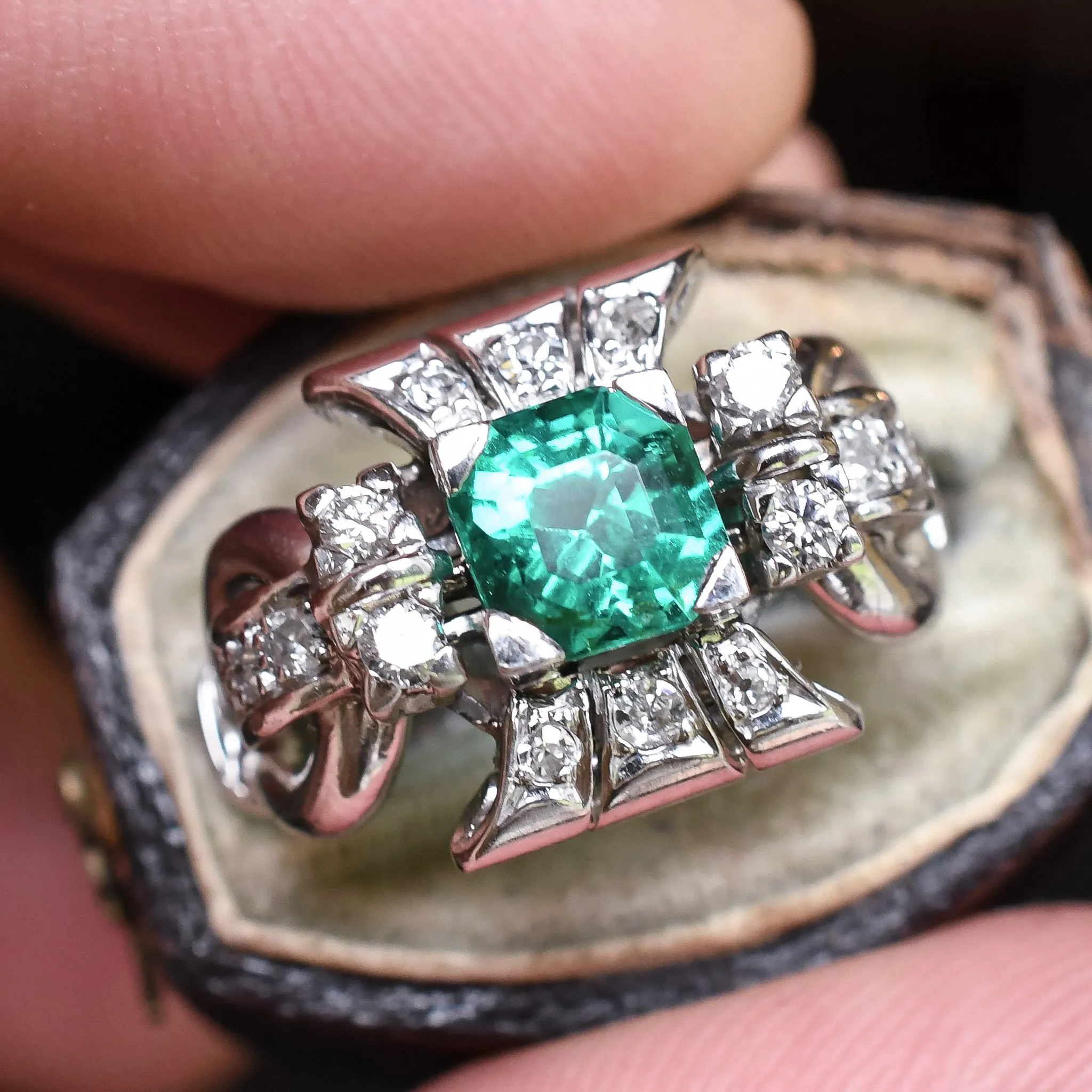 Mid-Century Colombian Emerald Cocktail Ring