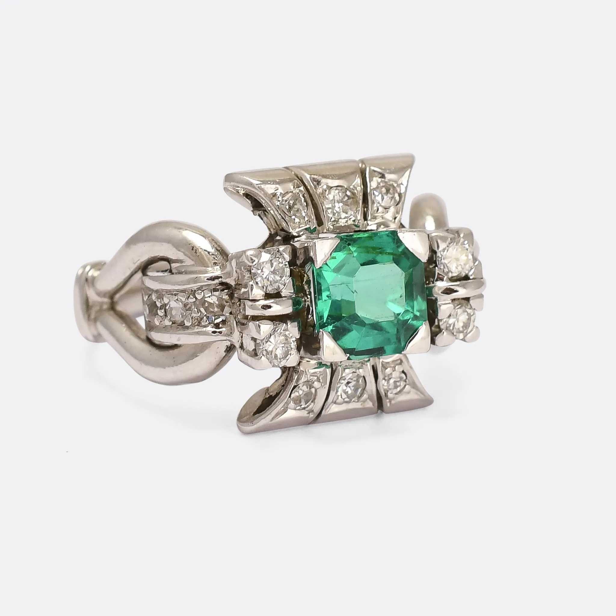 Mid-Century Colombian Emerald Cocktail Ring