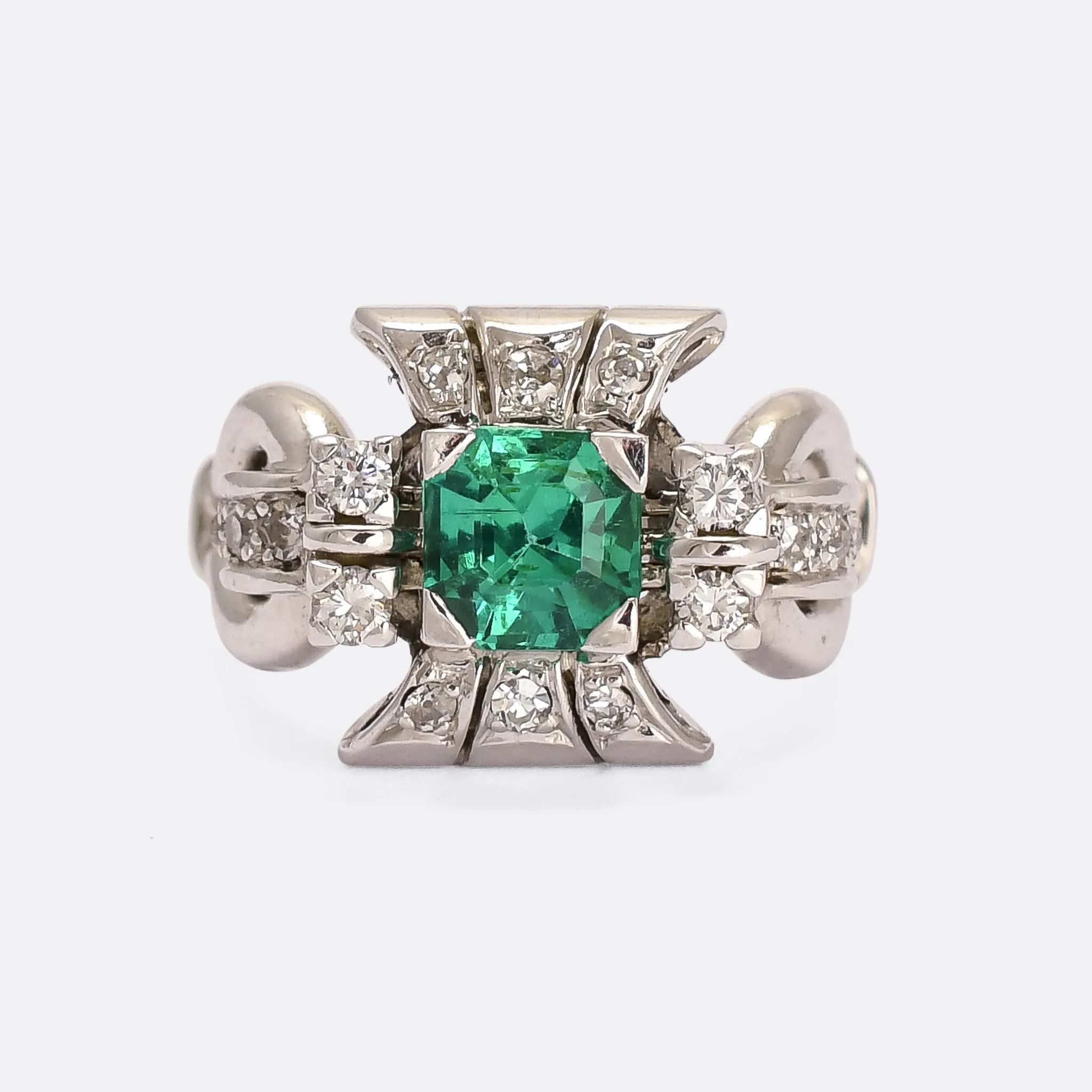Mid-Century Colombian Emerald Cocktail Ring