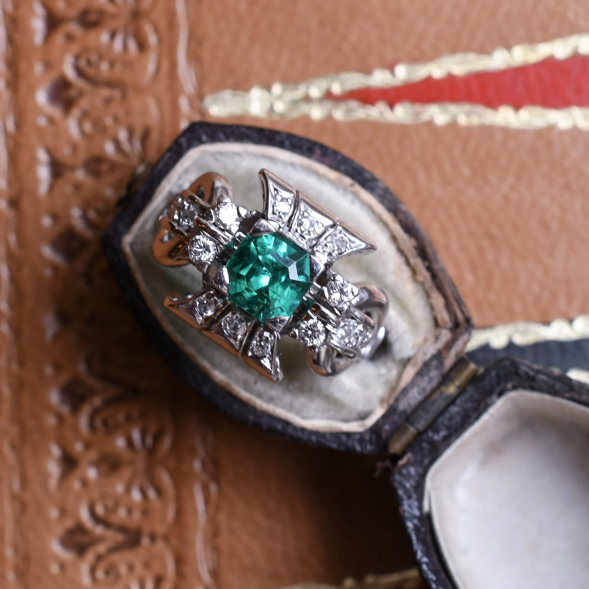 Mid-Century Colombian Emerald Cocktail Ring