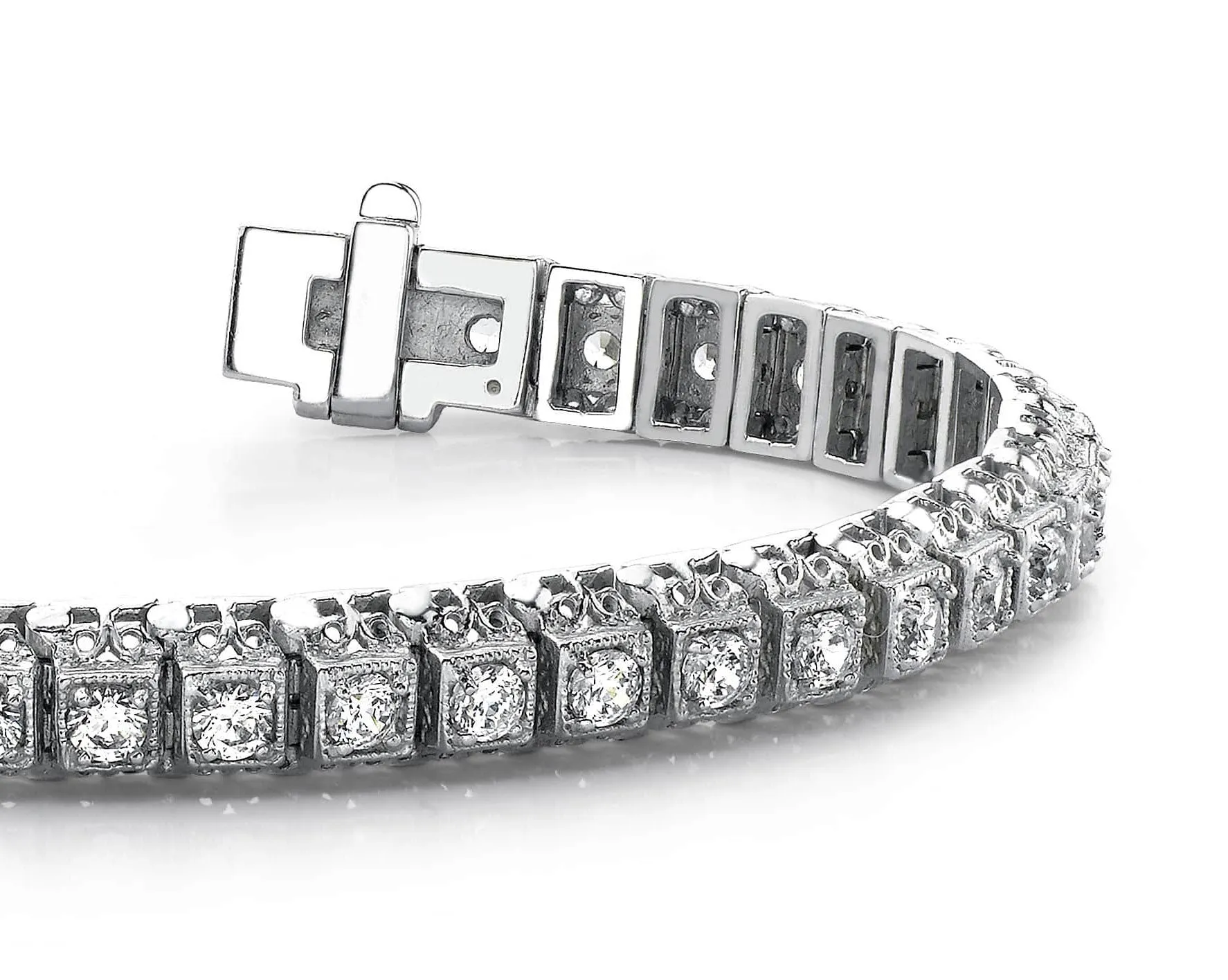 Milgrain Square Link Diamond Bracelet with 1.82 ct.(finished) 2mm