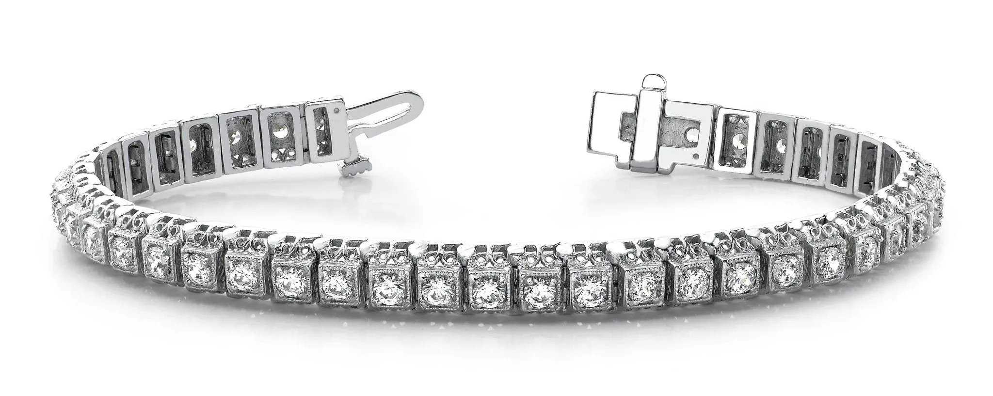 Milgrain Square Link Diamond Bracelet with 1.82 ct.(finished) 2mm