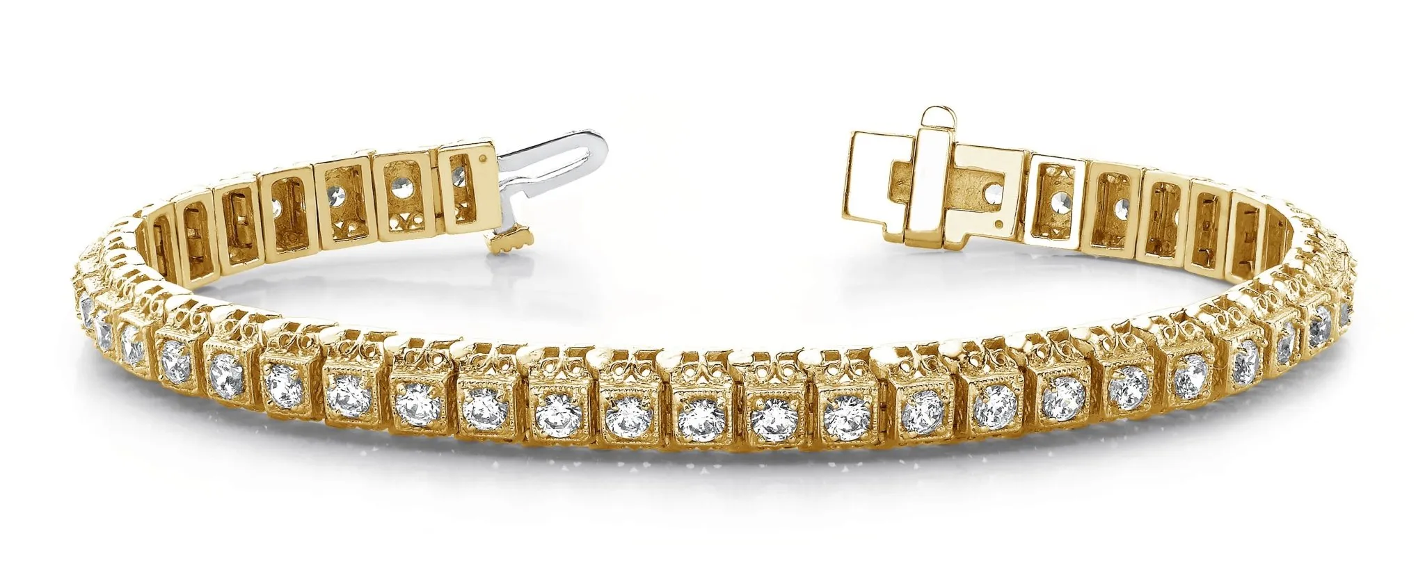 Milgrain Square Link Diamond Bracelet with 1.82 ct.(finished) 2mm