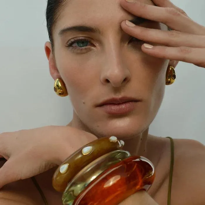 Mini Arp Earrings, Studded Gold