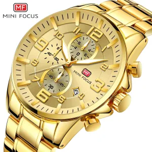MINIFOUCS Watch Gold Steel Strap Sport Quartz Watches Top Brand Luxury Analog Waterproof Mens Fashion Chronograph WristWatch