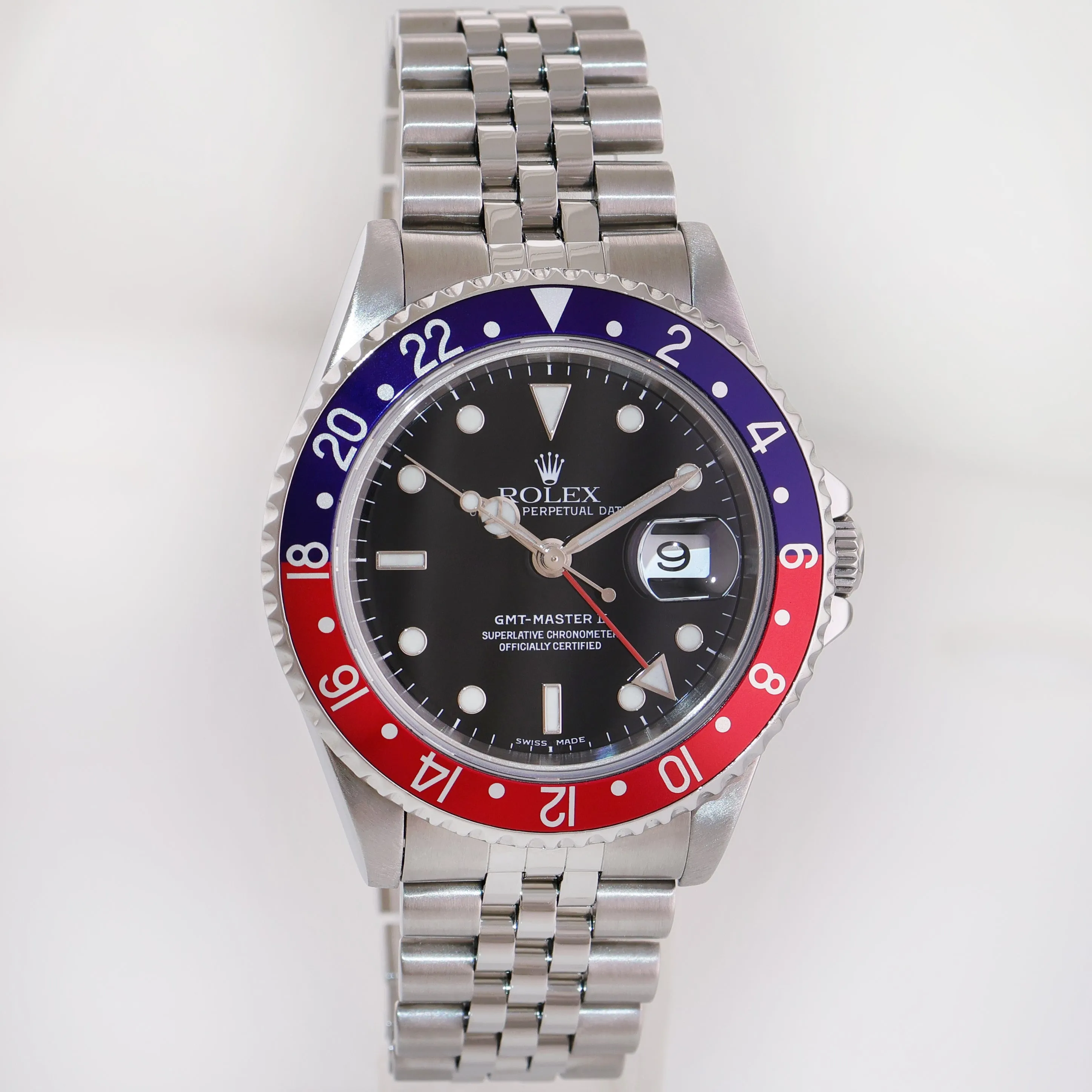 MINT 2005 PAPERS Rolex GMT-Master 2 Pepsi Blue Steel Jubilee 16710 No Holes Watch