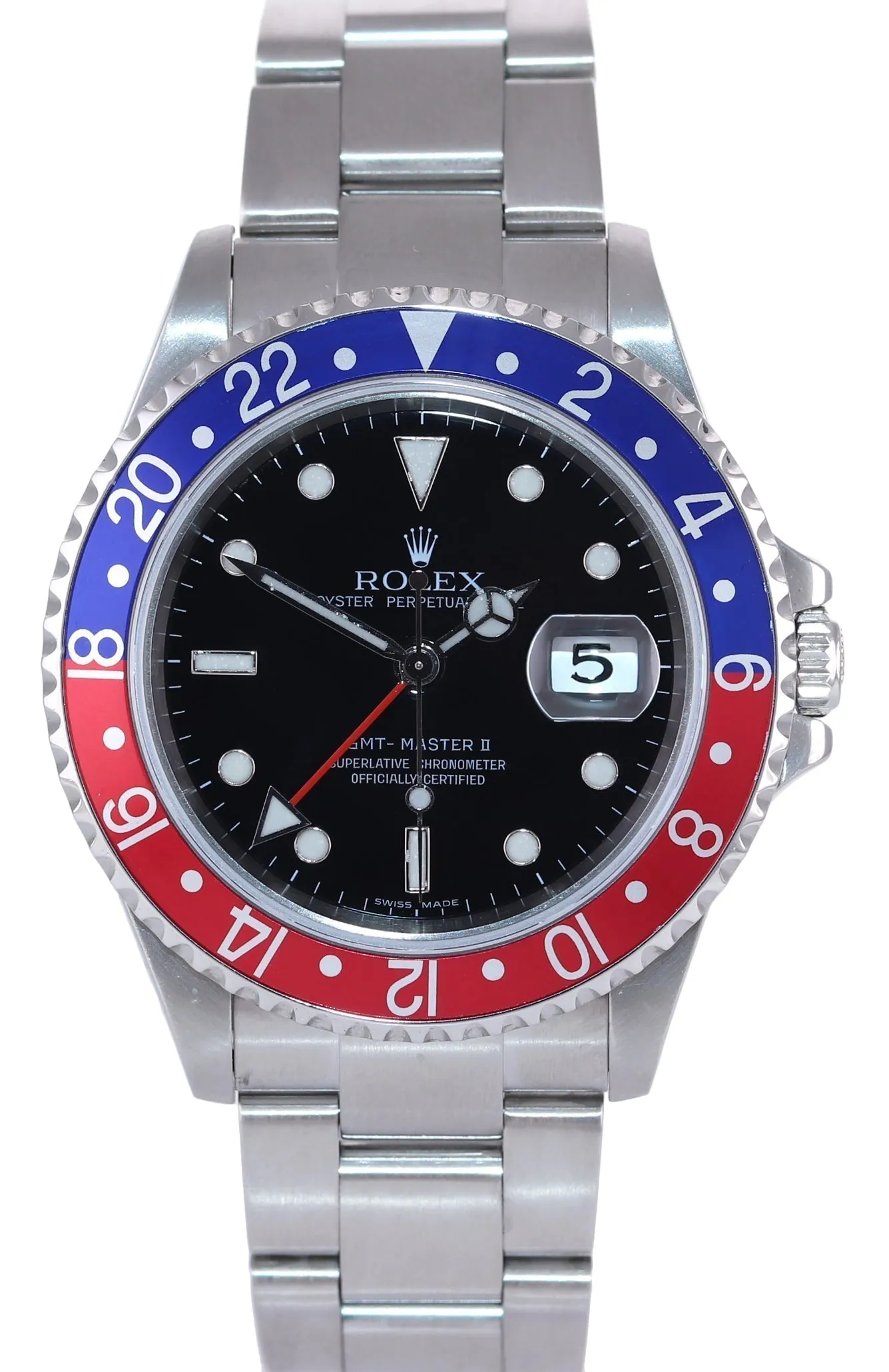MINT 2005 Rolex GMT-Master 2 Pepsi 40mm Steel 16710 NO HOLES Black Watch Box