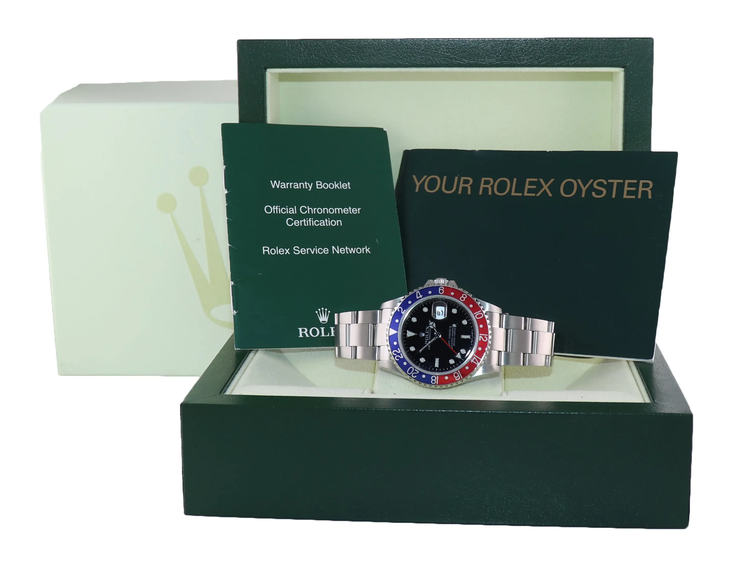 MINT 2005 Rolex GMT-Master 2 Pepsi 40mm Steel 16710 NO HOLES Black Watch Box