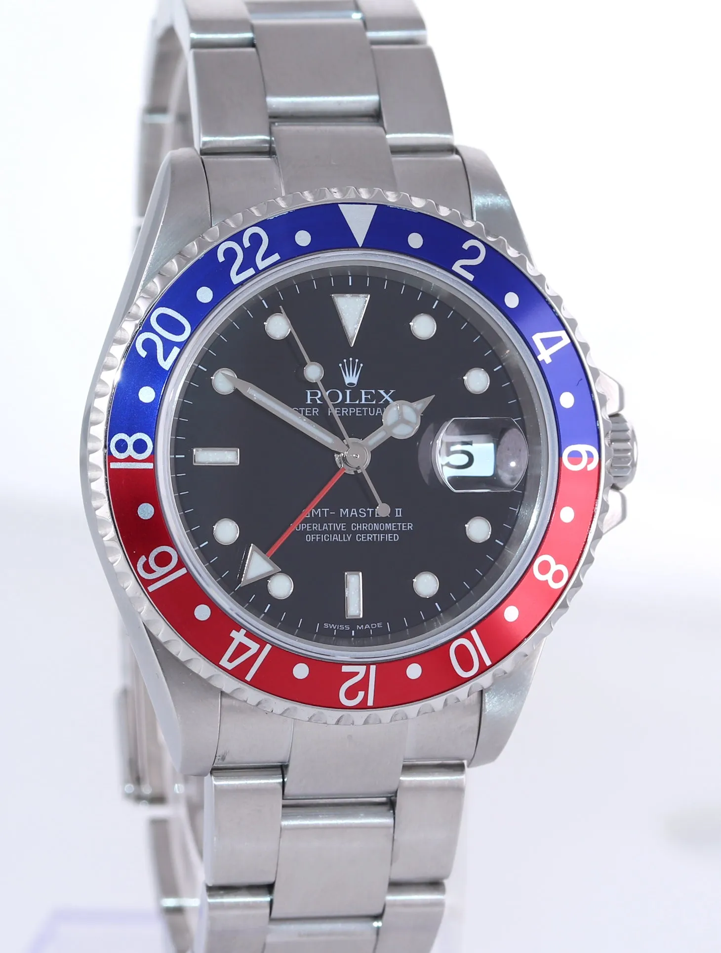 MINT 2005 Rolex GMT-Master 2 Pepsi 40mm Steel 16710 NO HOLES Black Watch Box