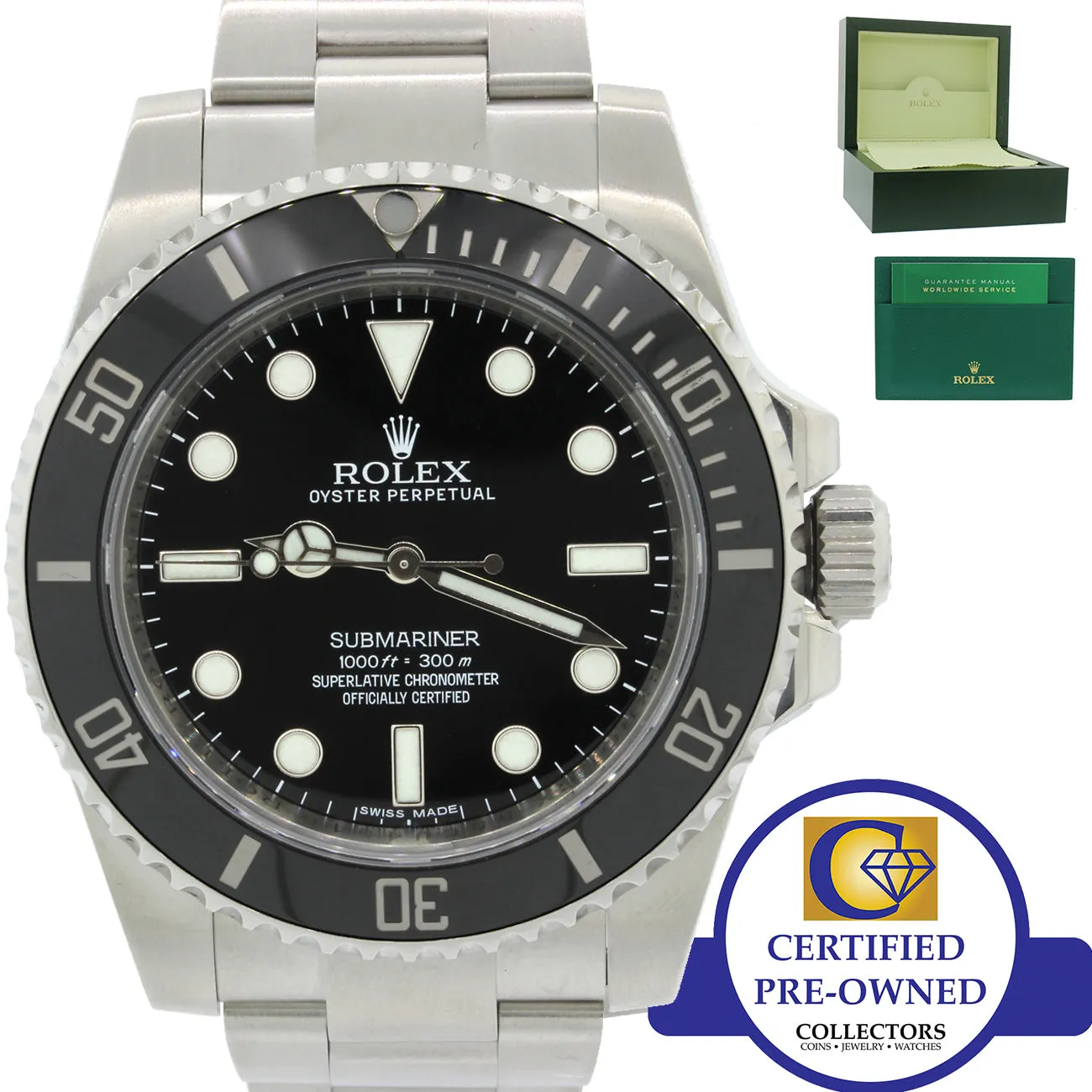 MINT 2012 Rolex Submariner No-Date 114060 Steel Black Dive Ceramic Watch Box