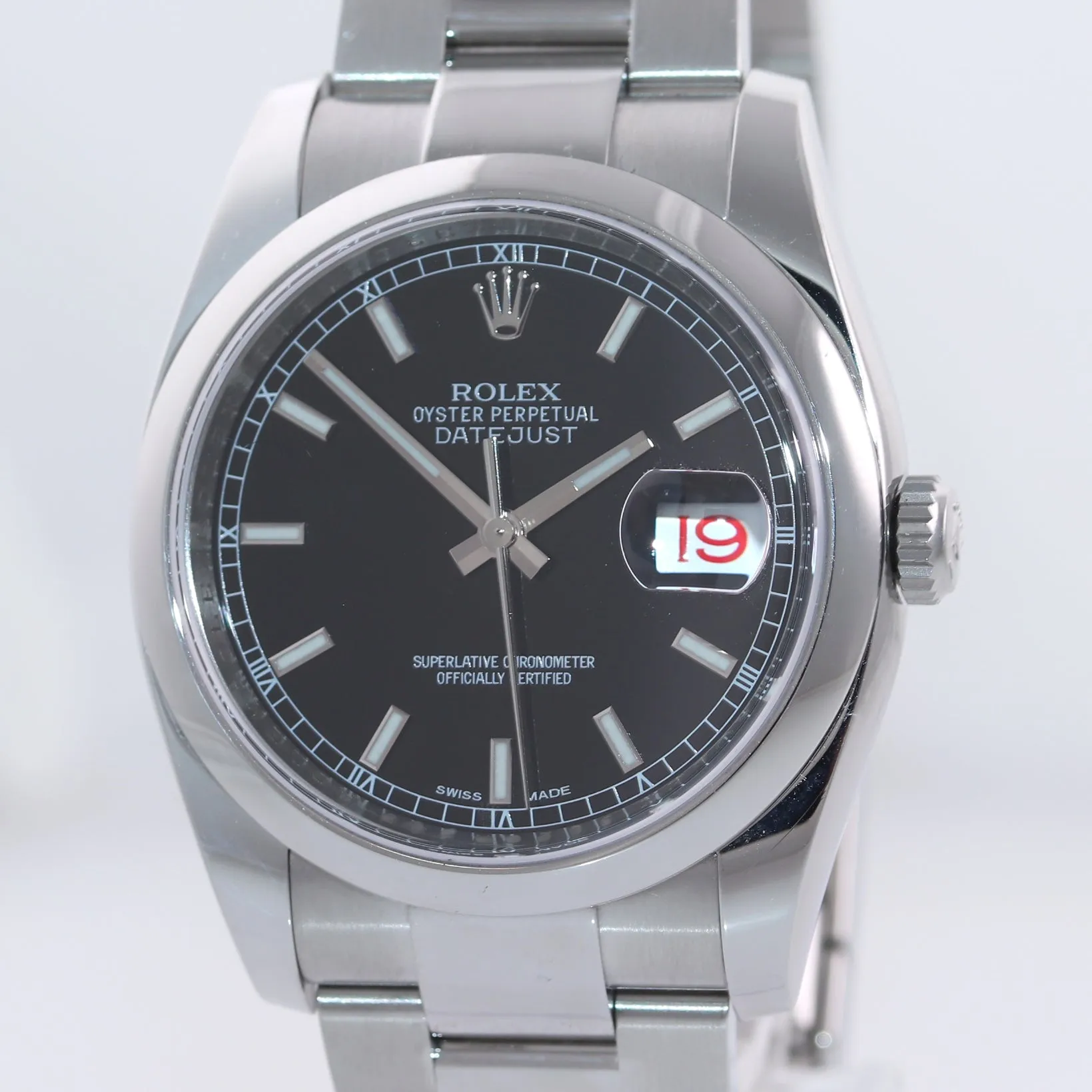 MINT 2014 PAPERS Rolex DateJust Black Stick 116200  36mm Oyster Steel Watch Box