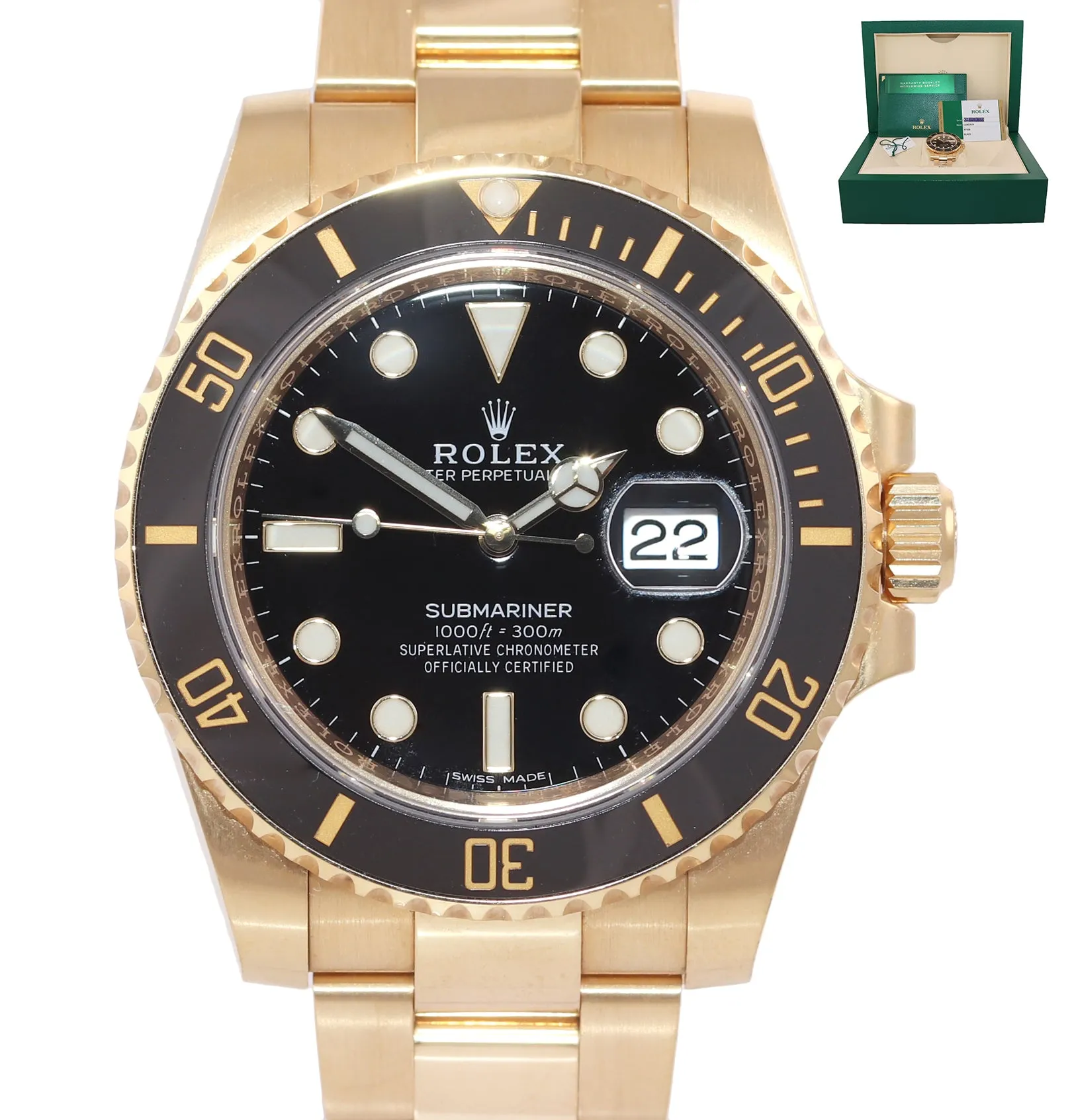MINT 2018 PAPERS Rolex Black Ceramic 116618LN 18k Yellow Gold 40MM Watch Box