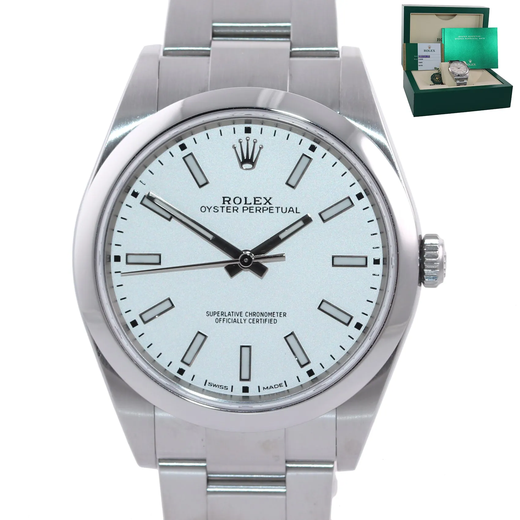 MINT 2019 PAPERS Rolex Oyster Perpetual Steel 39mm White Dial 114300 Watch Box