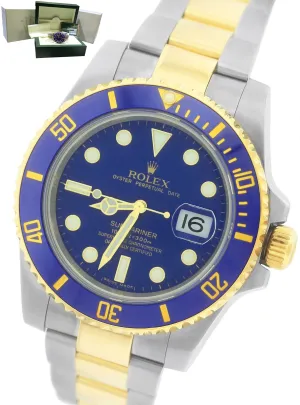 MINT FULL SET Rolex Submariner Ceramic 116613 LB Two-Tone Gold Blue Dive Watch