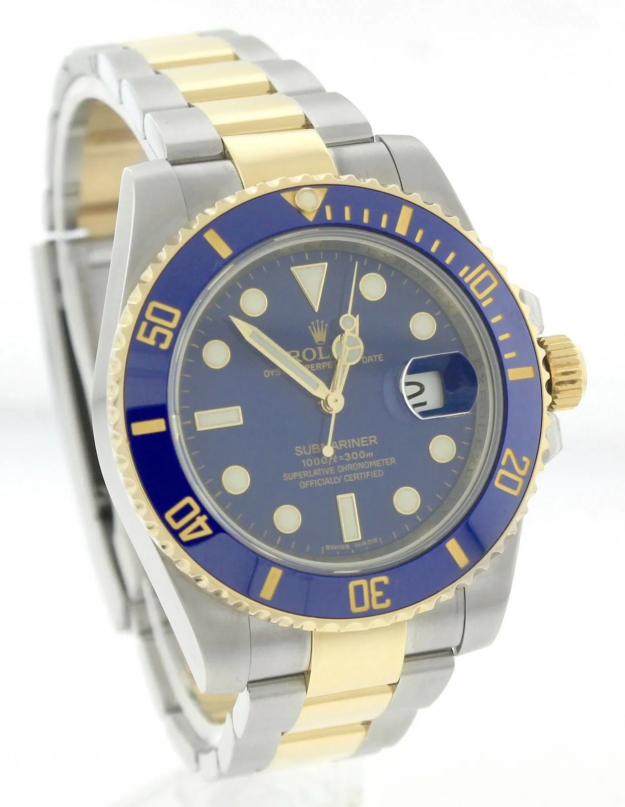 MINT FULL SET Rolex Submariner Ceramic 116613 LB Two-Tone Gold Blue Dive Watch