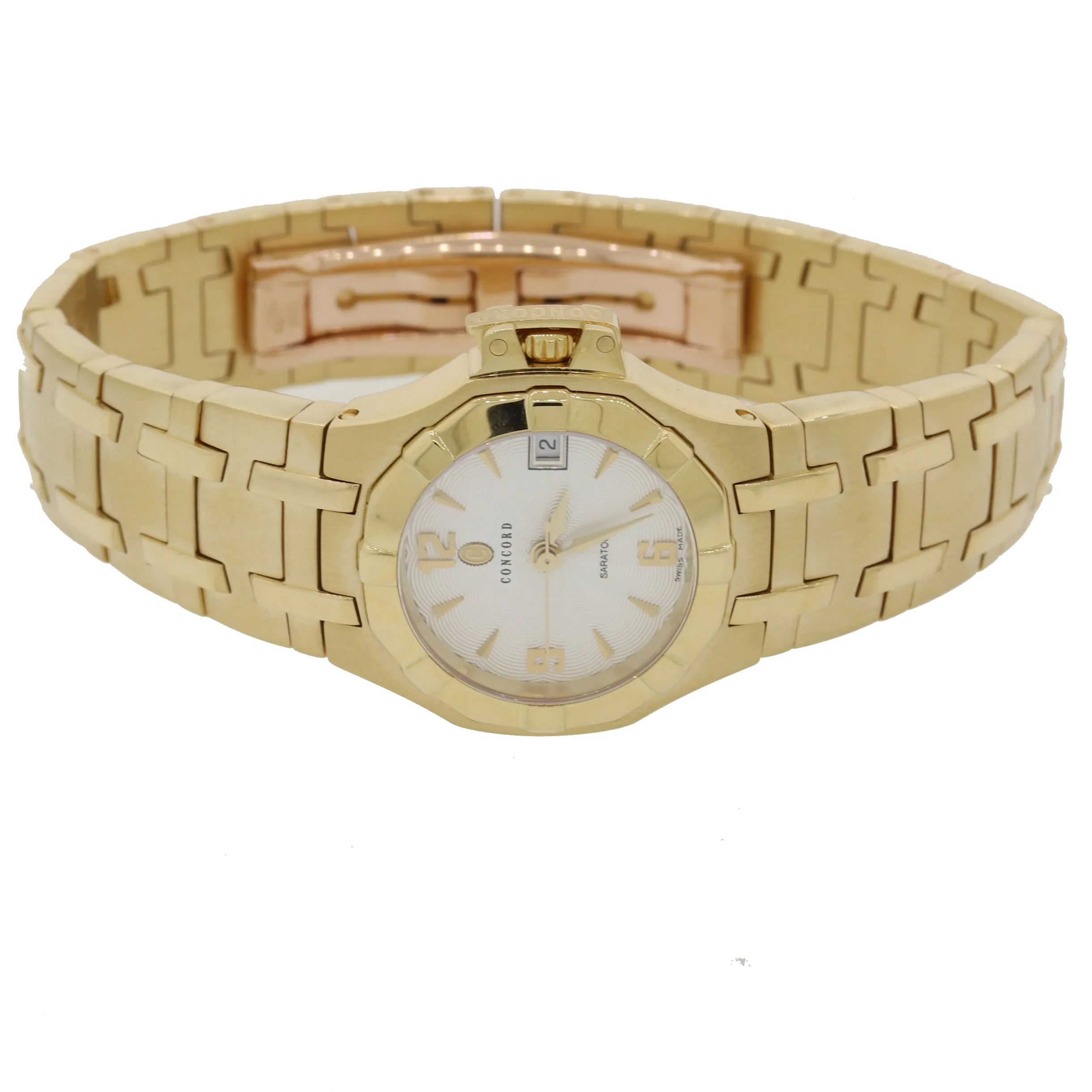 MINT Ladies Concord Saratoga Solid 18k Yellow Gold 25mm Quartz Watch B&P Y8