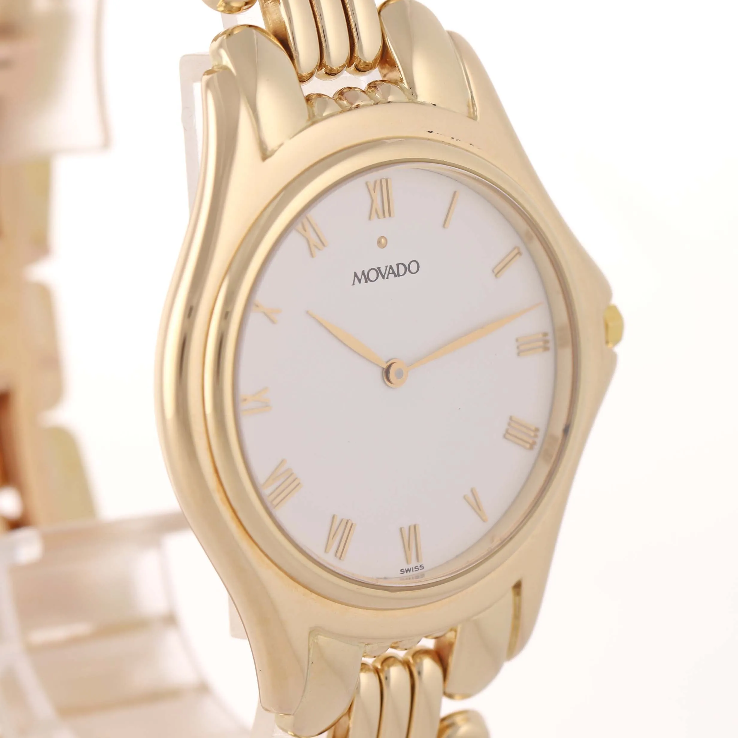 MINT Movado Solid 14k Yellow Gold 35mm White Roman 47-19-880 Quartz Watch A9