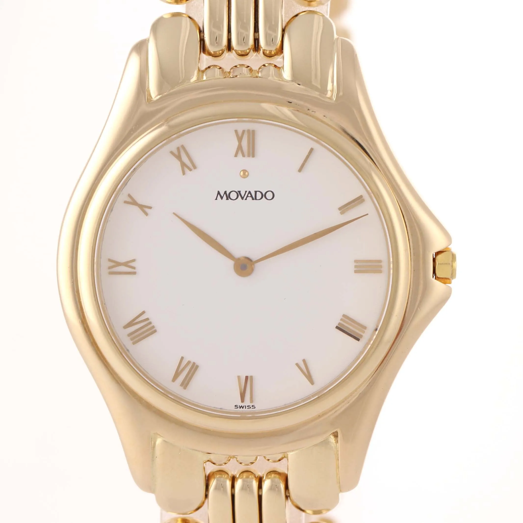 MINT Movado Solid 14k Yellow Gold 35mm White Roman 47-19-880 Quartz Watch A9