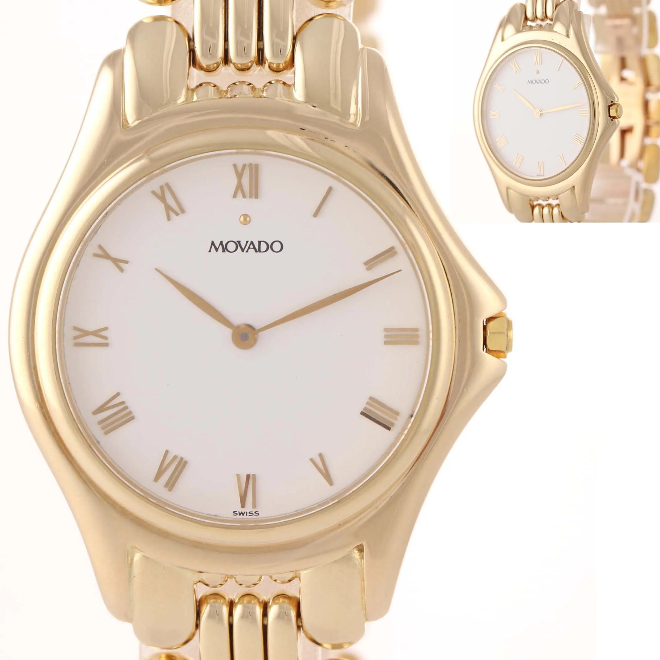 MINT Movado Solid 14k Yellow Gold 35mm White Roman 47-19-880 Quartz Watch A9