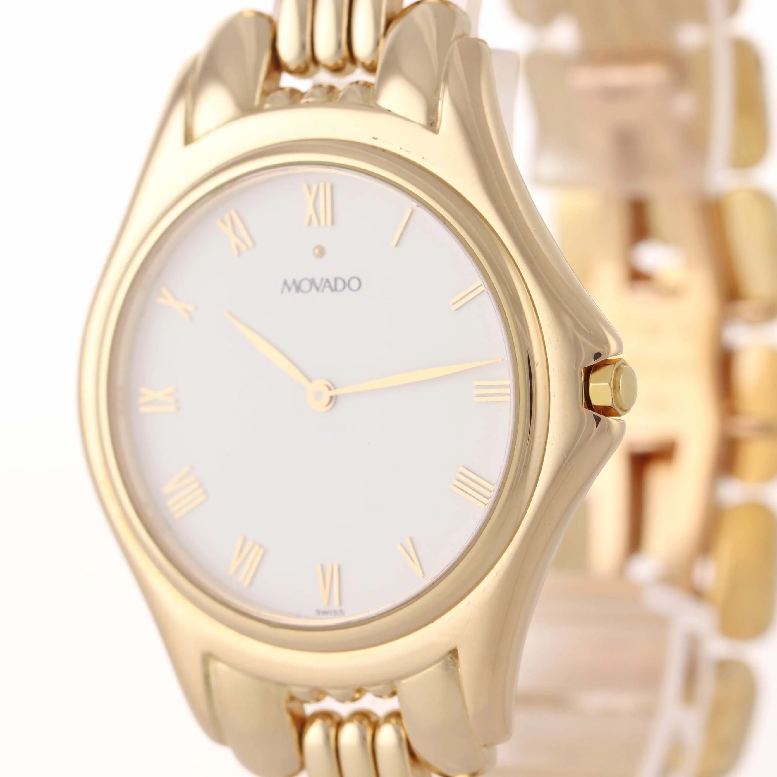 MINT Movado Solid 14k Yellow Gold 35mm White Roman 47-19-880 Quartz Watch A9