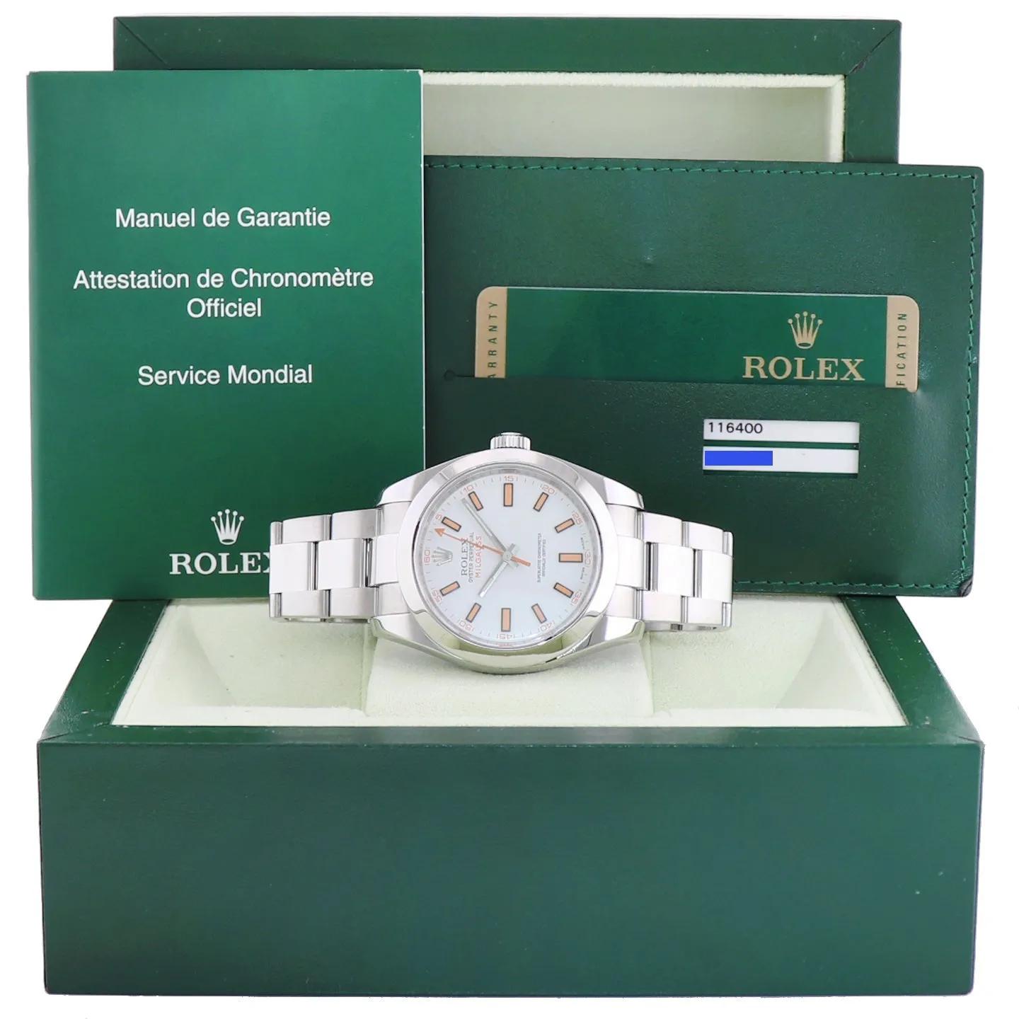 MINT PAPERS Rolex Milgauss 116400 Orange White 40mm Steel Anti-Magnetic Watch