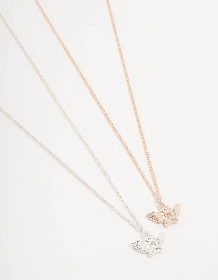 Mixed Metals Cherub Necklaces 2-Pack