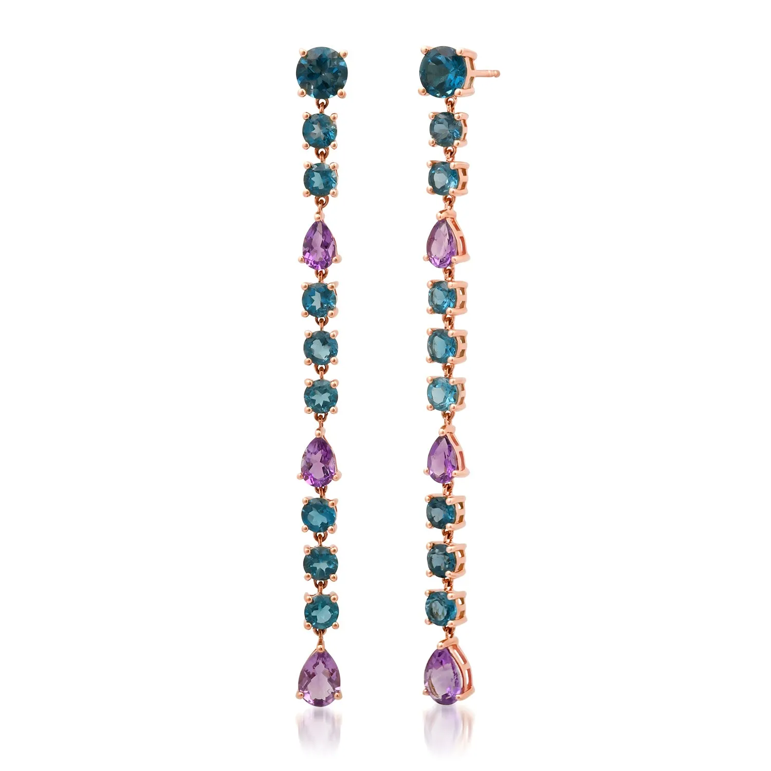Mixed Shape Amethyst & Blue Topaz Shoulder Duster Drop Earrings