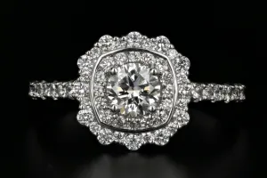 Modern 18K White Gold .50 Carat Diamond Halo Engagement Ring