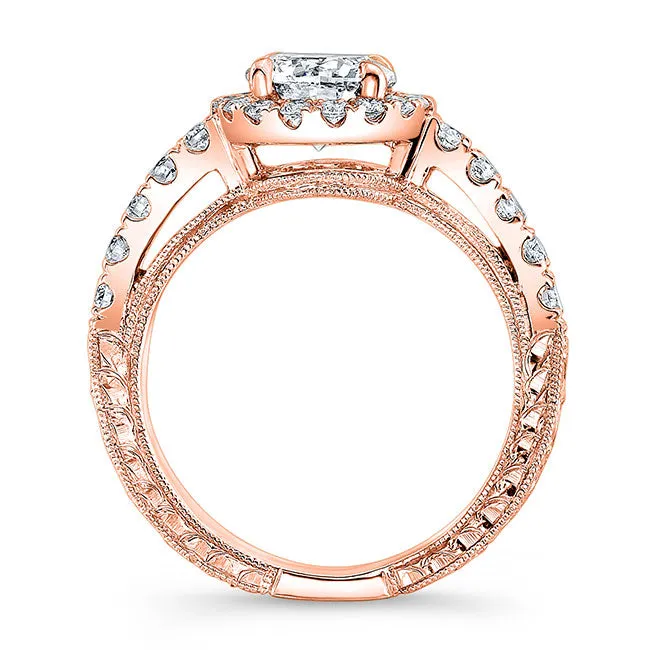 Modern Style Engraved Halo Diamond Engagement Ring