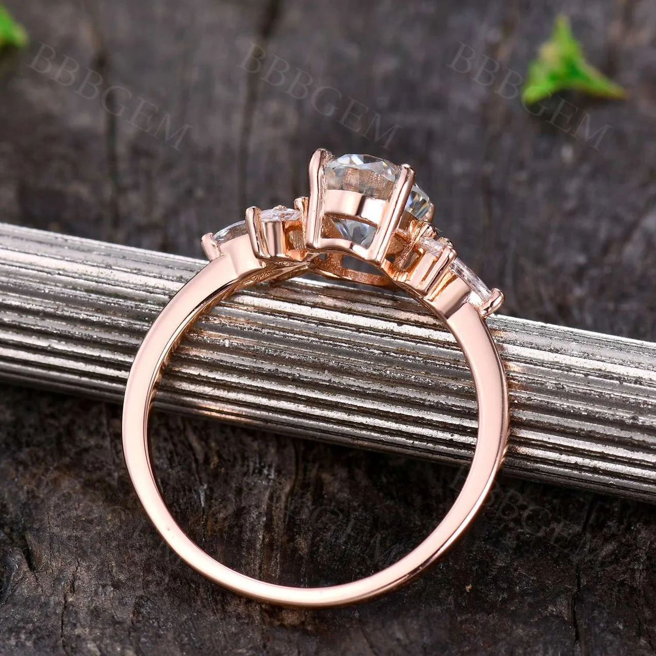 Moissanite Engagement Ring 14K Rose Gold Oval Moissanite Wedding Ring Cluster Promise Ring