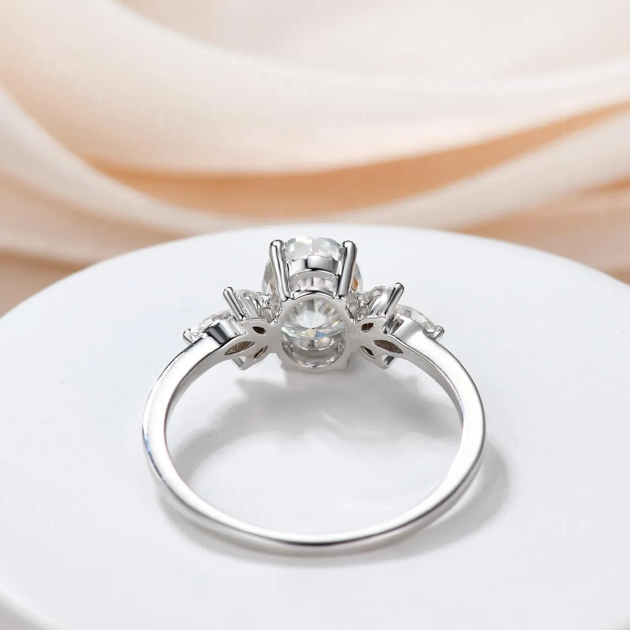 Moissanite Engagement Ring 14K Rose Gold Oval Moissanite Wedding Ring Cluster Promise Ring
