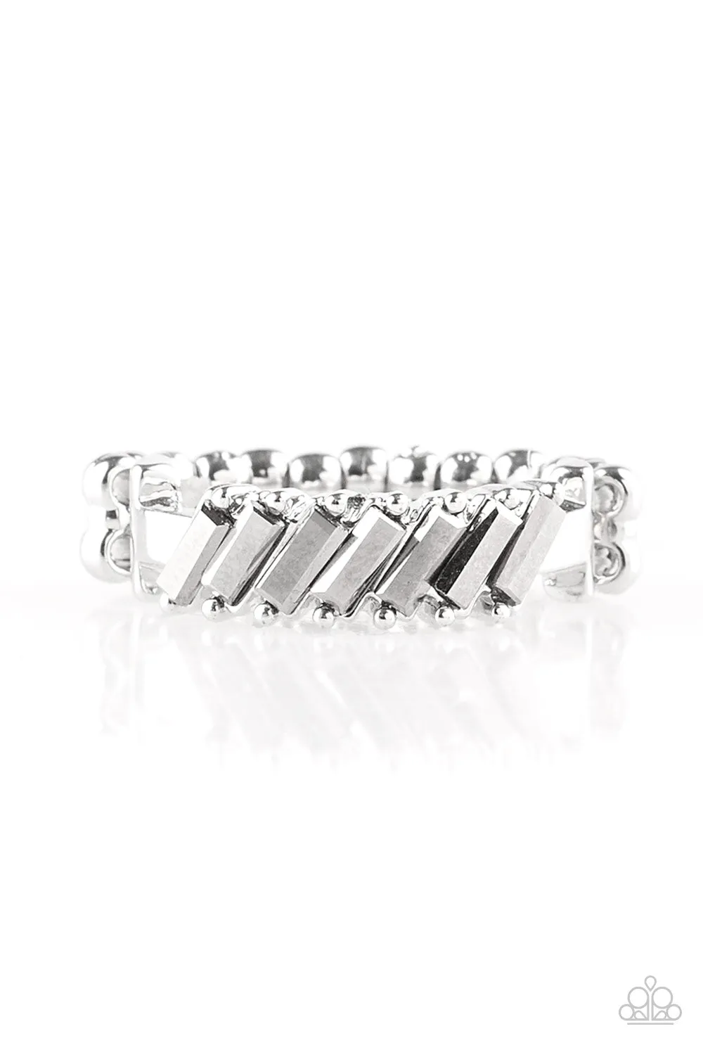Money Hungry - Silver - Hematite Rhinestone Paparazzi Dainty Ring