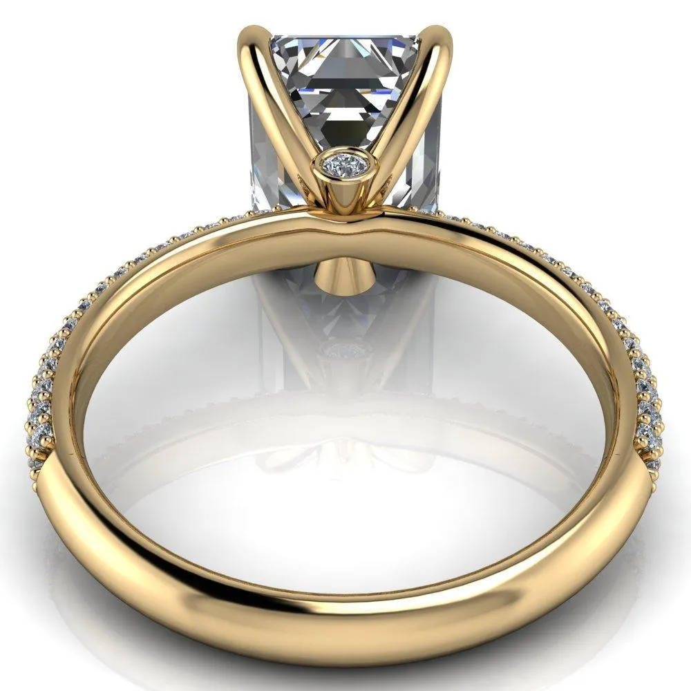 Moreaux Emerald Center Stone 4 Prong Half-Round Shank Engagement Ring