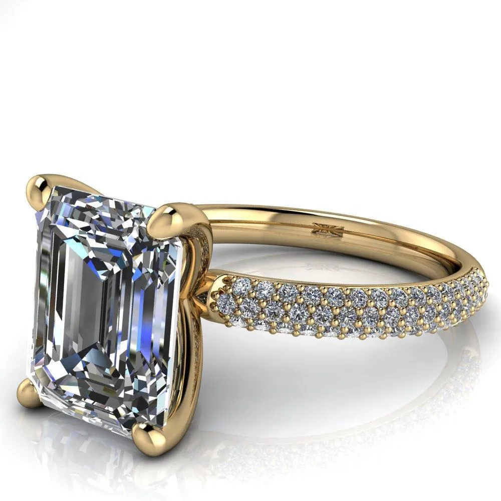 Moreaux Emerald Center Stone 4 Prong Half-Round Shank Engagement Ring