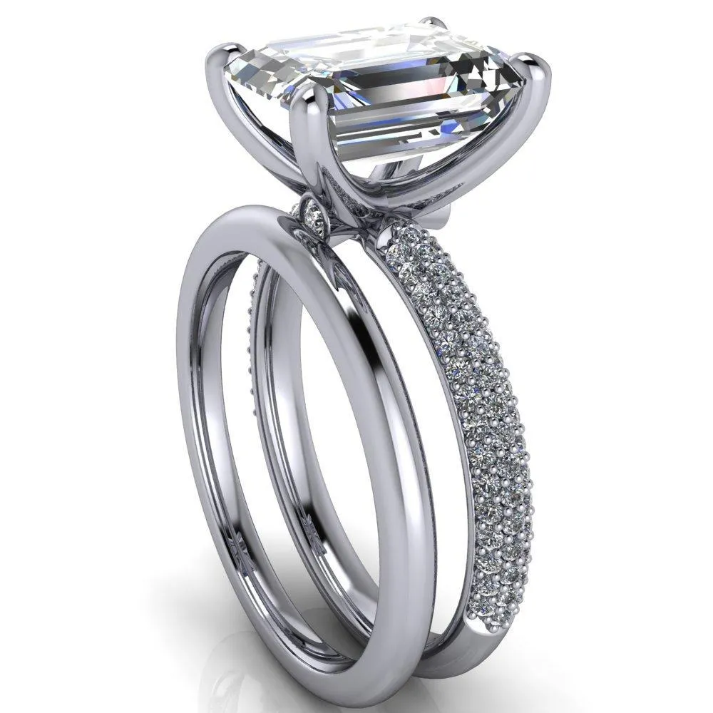 Moreaux Emerald Center Stone 4 Prong Half-Round Shank Engagement Ring