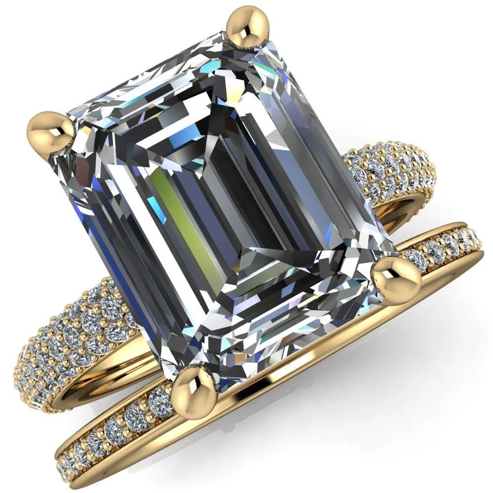 Moreaux Emerald Center Stone 4 Prong Half-Round Shank Engagement Ring
