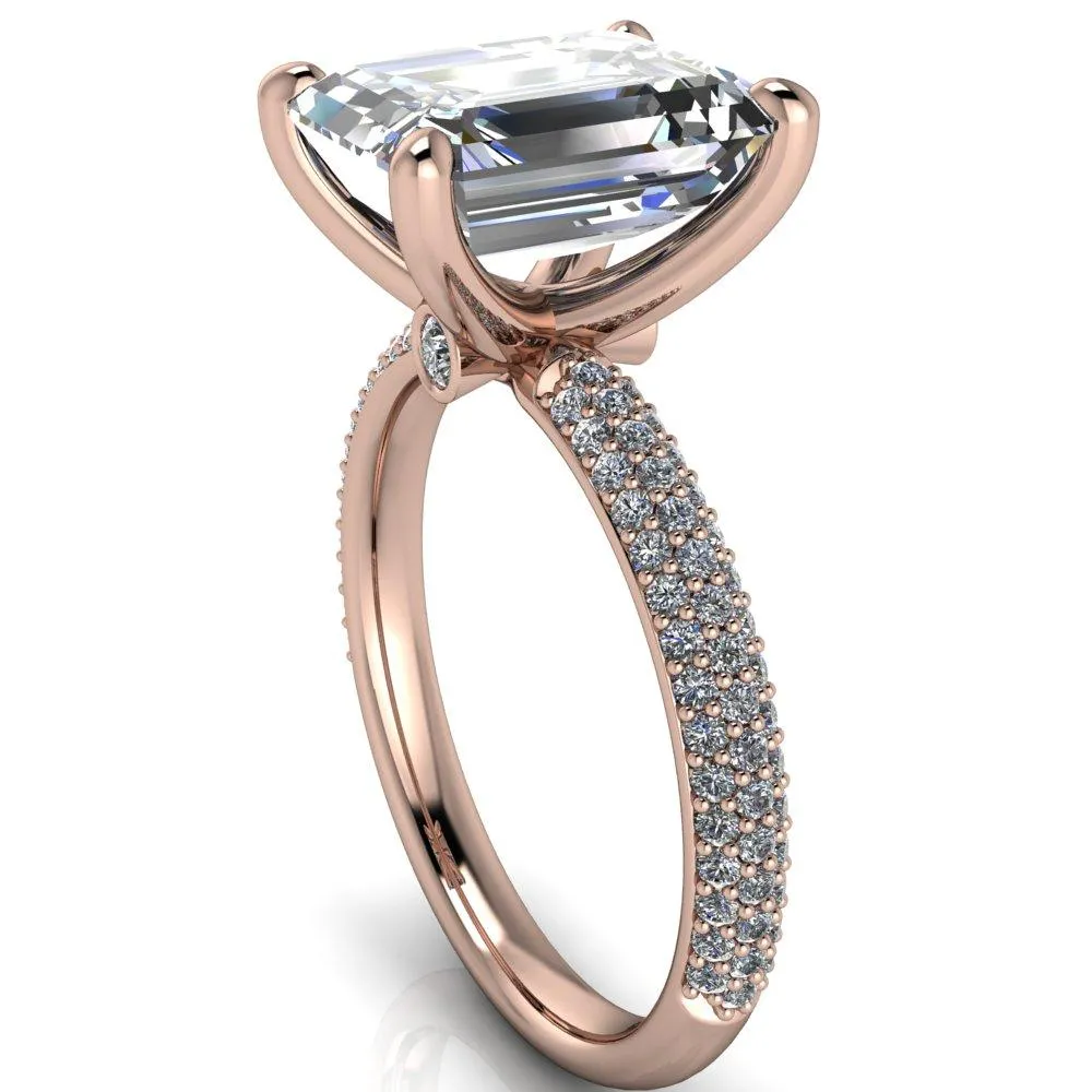 Moreaux Emerald Center Stone 4 Prong Half-Round Shank Engagement Ring