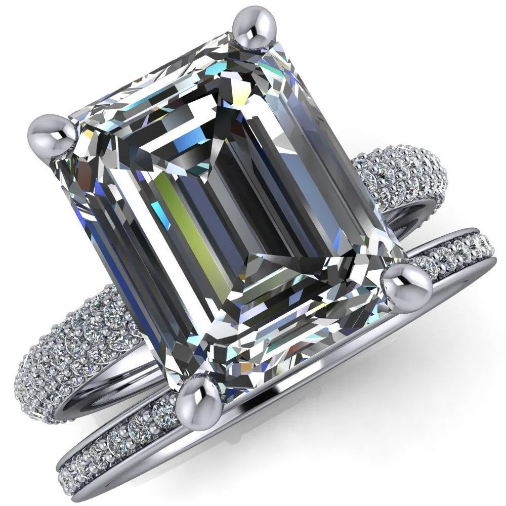 Moreaux Emerald Center Stone 4 Prong Half-Round Shank Engagement Ring