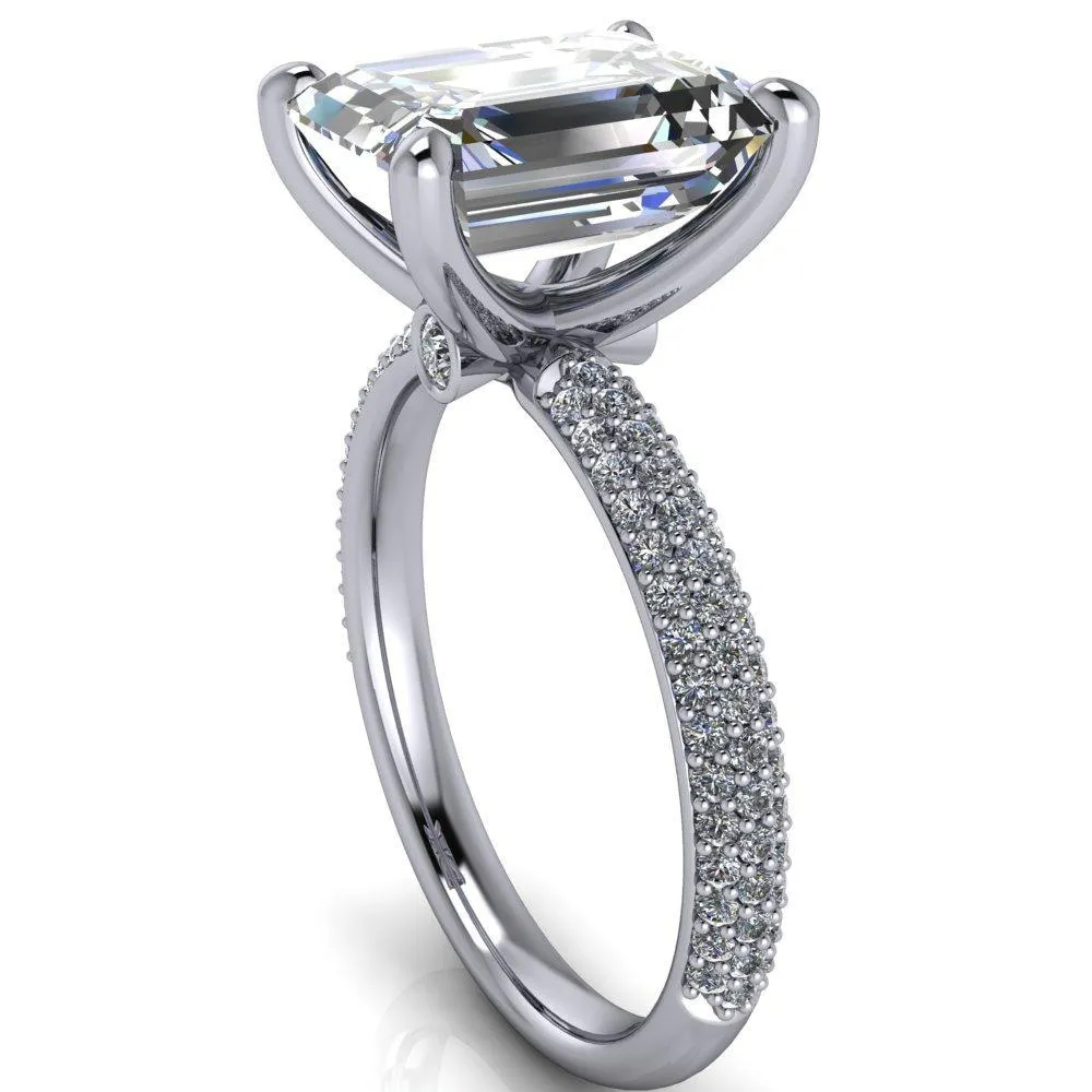 Moreaux Emerald Center Stone 4 Prong Half-Round Shank Engagement Ring