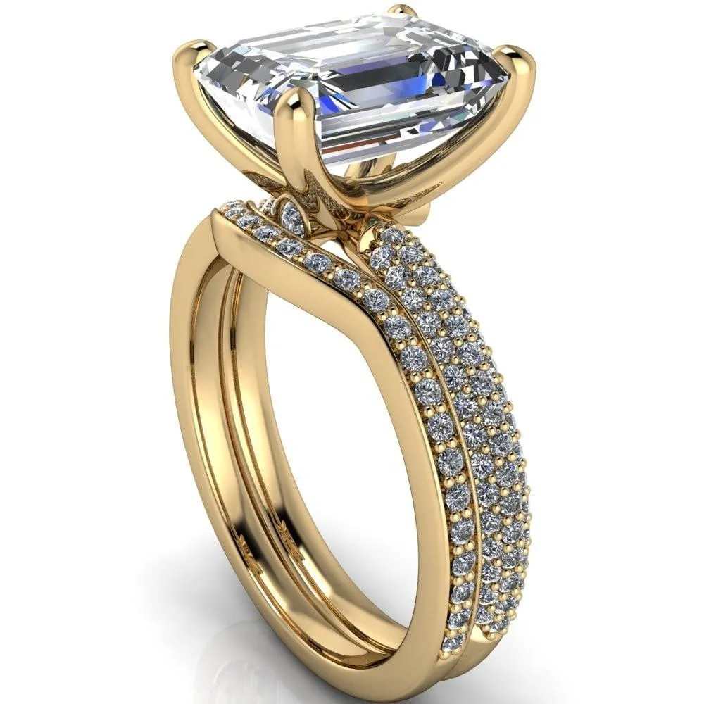 Moreaux Emerald Center Stone 4 Prong Half-Round Shank Engagement Ring