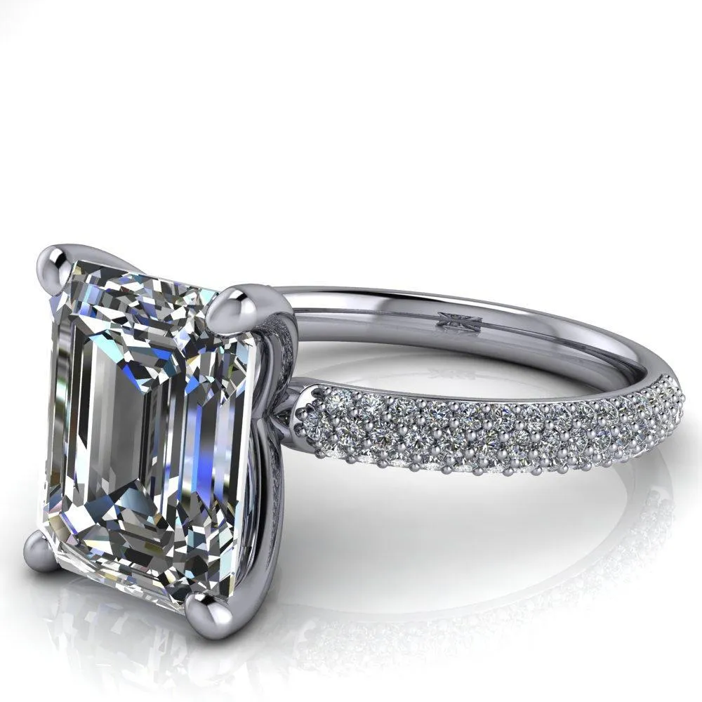 Moreaux Emerald Center Stone 4 Prong Half-Round Shank Engagement Ring