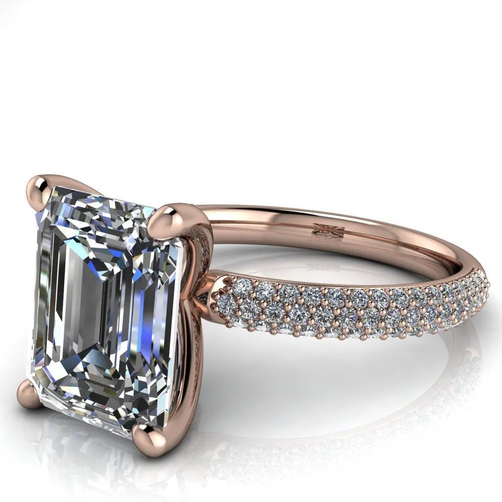 Moreaux Emerald Center Stone 4 Prong Half-Round Shank Engagement Ring