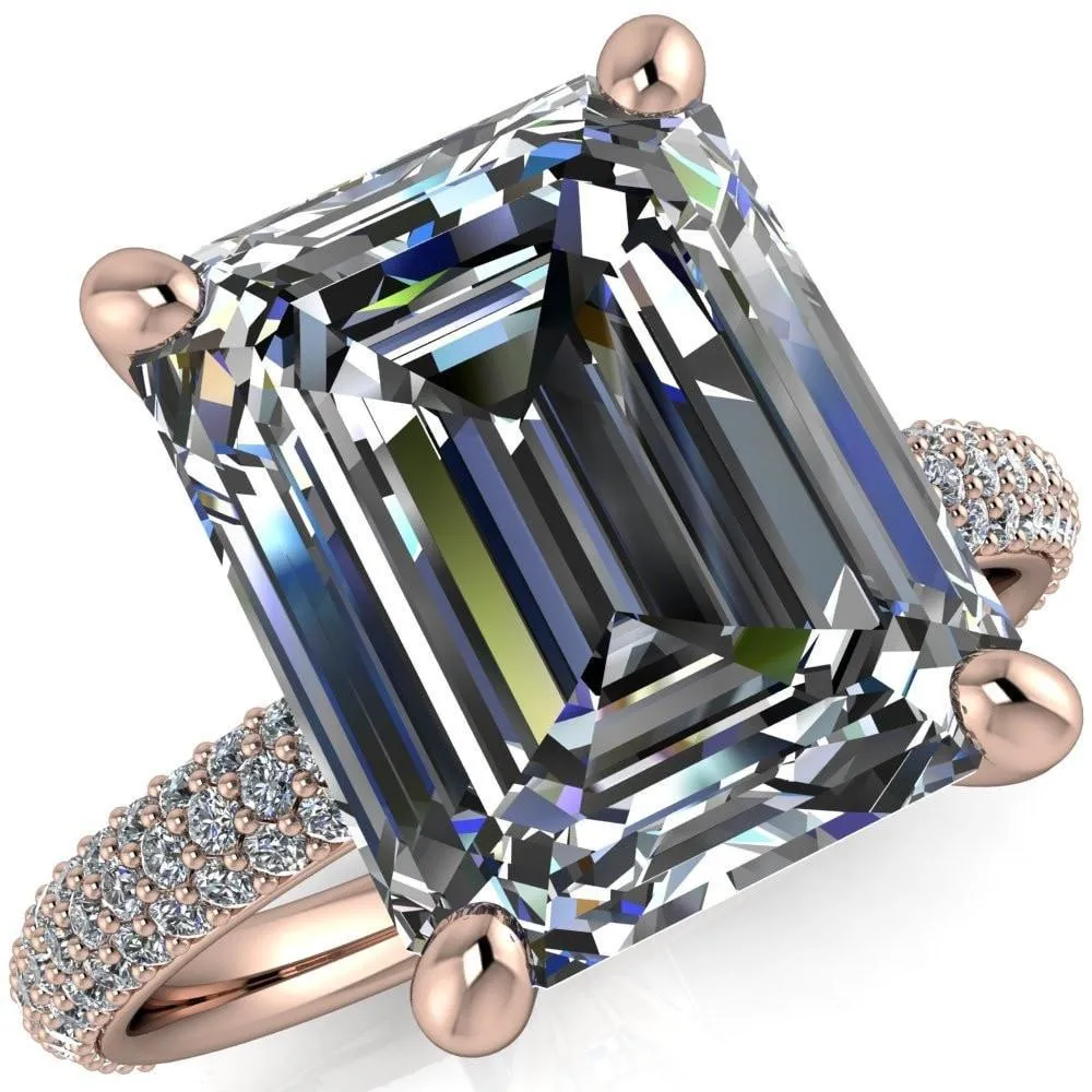 Moreaux Emerald Center Stone 4 Prong Half-Round Shank Engagement Ring