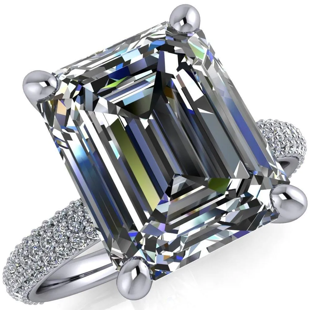 Moreaux Emerald Center Stone 4 Prong Half-Round Shank Engagement Ring