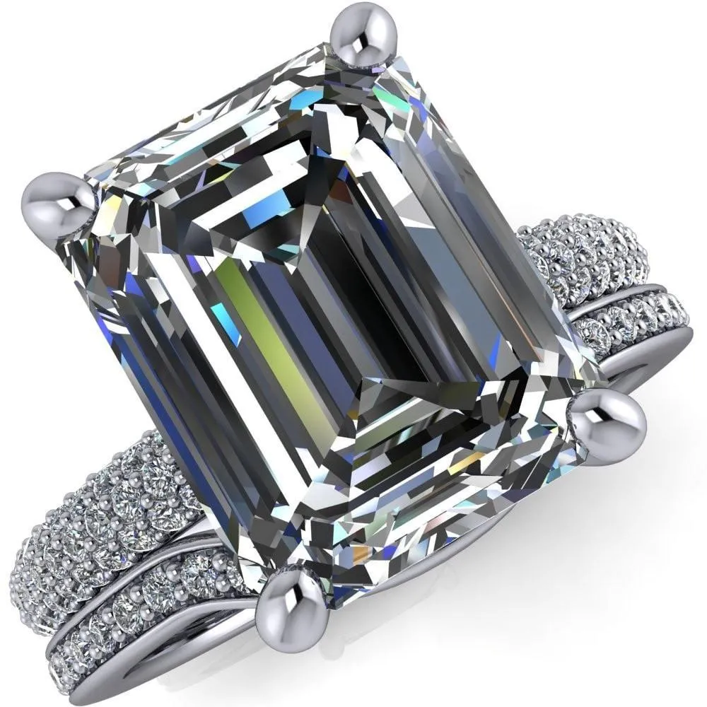 Moreaux Emerald Center Stone 4 Prong Half-Round Shank Engagement Ring