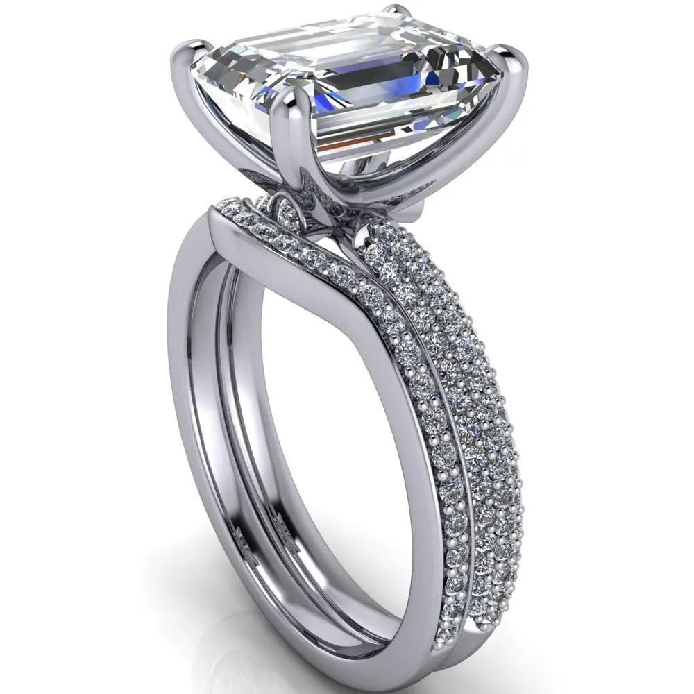 Moreaux Emerald Center Stone 4 Prong Half-Round Shank Engagement Ring
