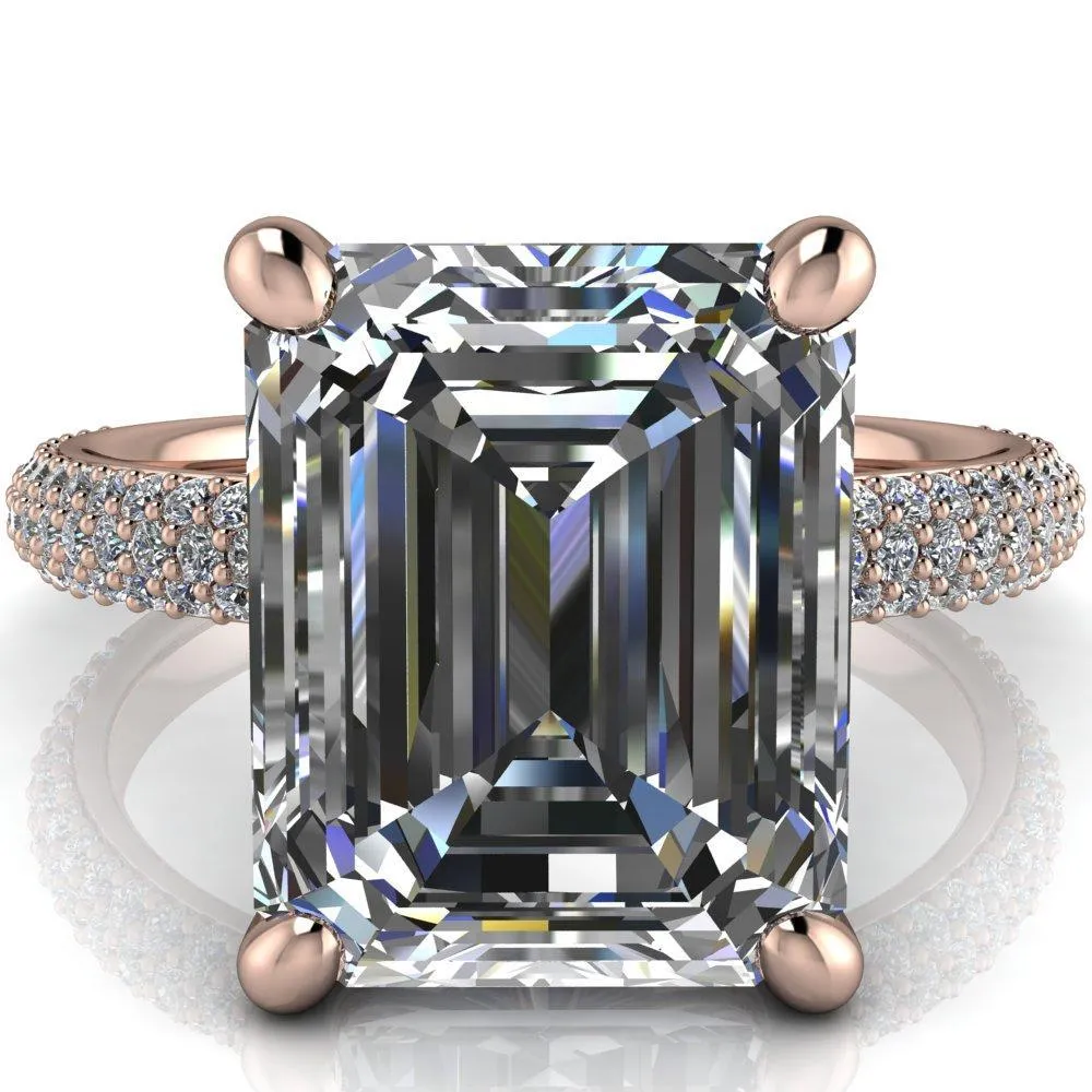 Moreaux Emerald Center Stone 4 Prong Half-Round Shank Engagement Ring