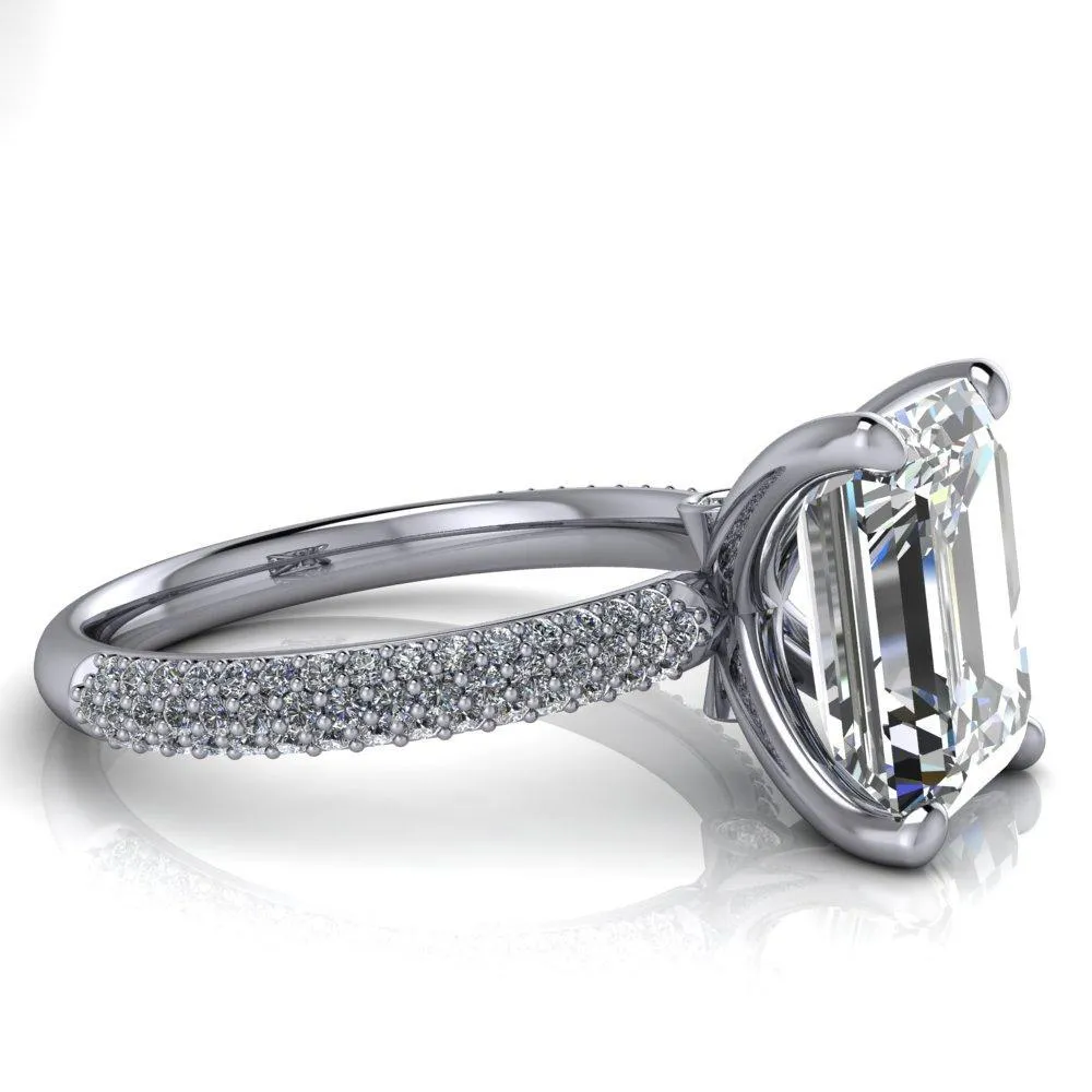 Moreaux Emerald Center Stone 4 Prong Half-Round Shank Engagement Ring