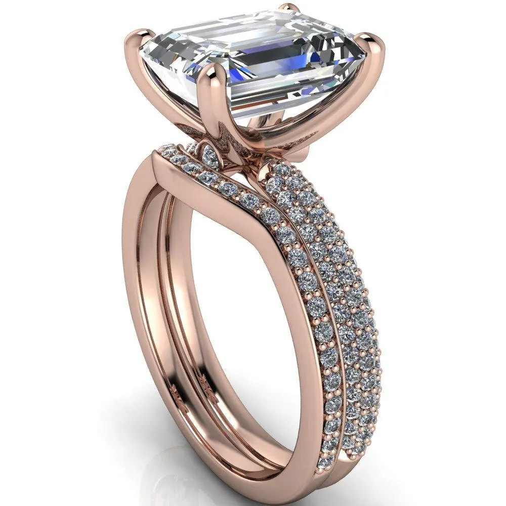 Moreaux Emerald Center Stone 4 Prong Half-Round Shank Engagement Ring
