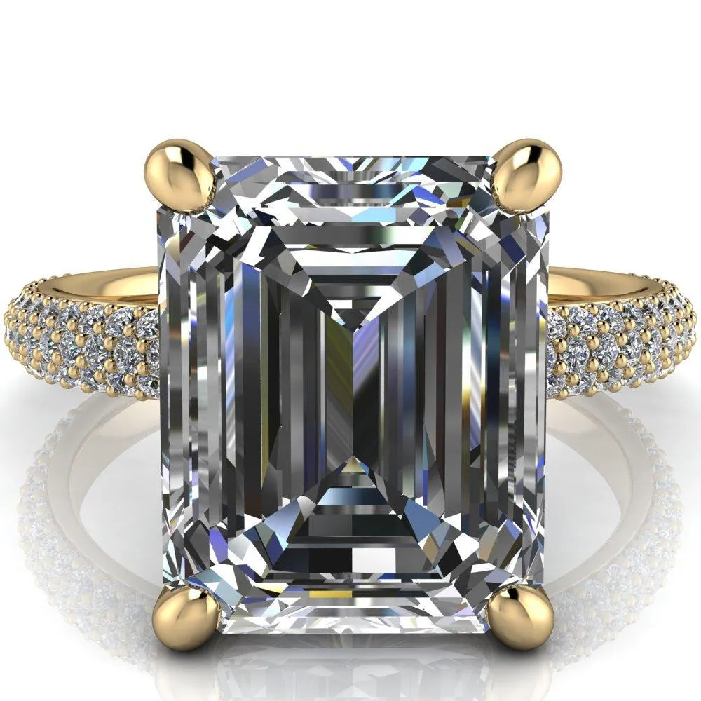 Moreaux Emerald Center Stone 4 Prong Half-Round Shank Engagement Ring